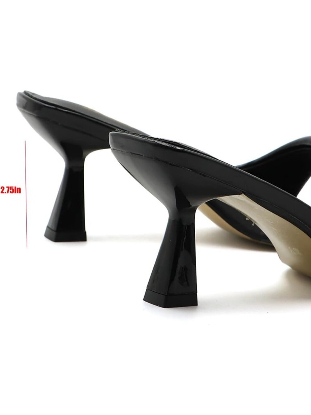 Women's Black Leather One Band Square Open Toe Fashion Backless Heel Sandals